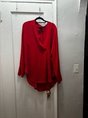 Banana Republic Red Long-Sleeve Draped Blouse